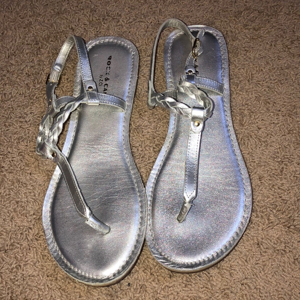 Silver T-strap sandal